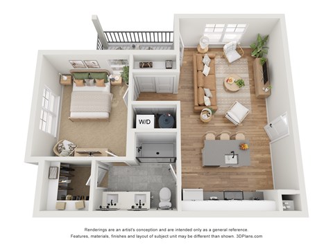 Floor plan for 1 bed, 1 bath, 700 sqft